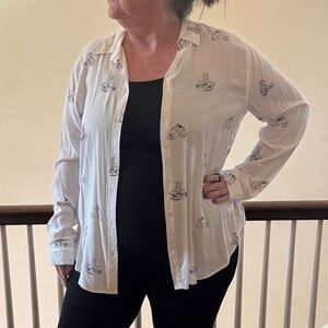 Women's White Printed Button-Up Shirt #68